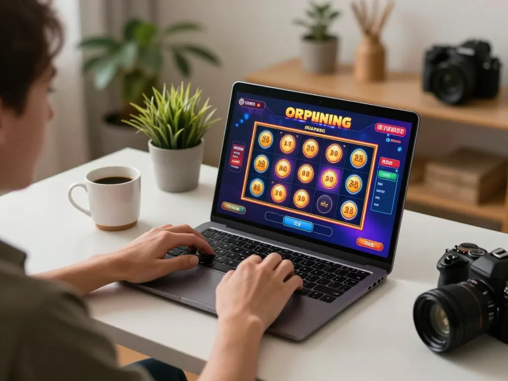 Engaging in online gaming on mm88pc, showcasing colorful slots and a relaxed atmosphere