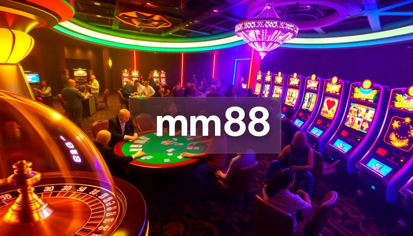mm88 poker players eagerly engage around a vibrant table, with chips stacked high and intense concentration.