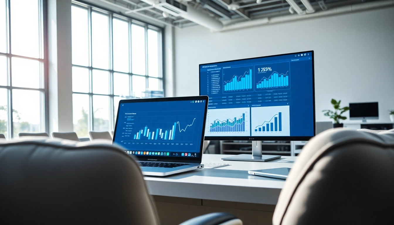 Engaging visualization of AI Software dashboard in a modern office promoting productivity and innovation.