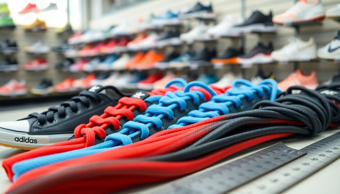 Standard lace length guide for Nike & Adidas displayed with various lace lengths in a professional setting.