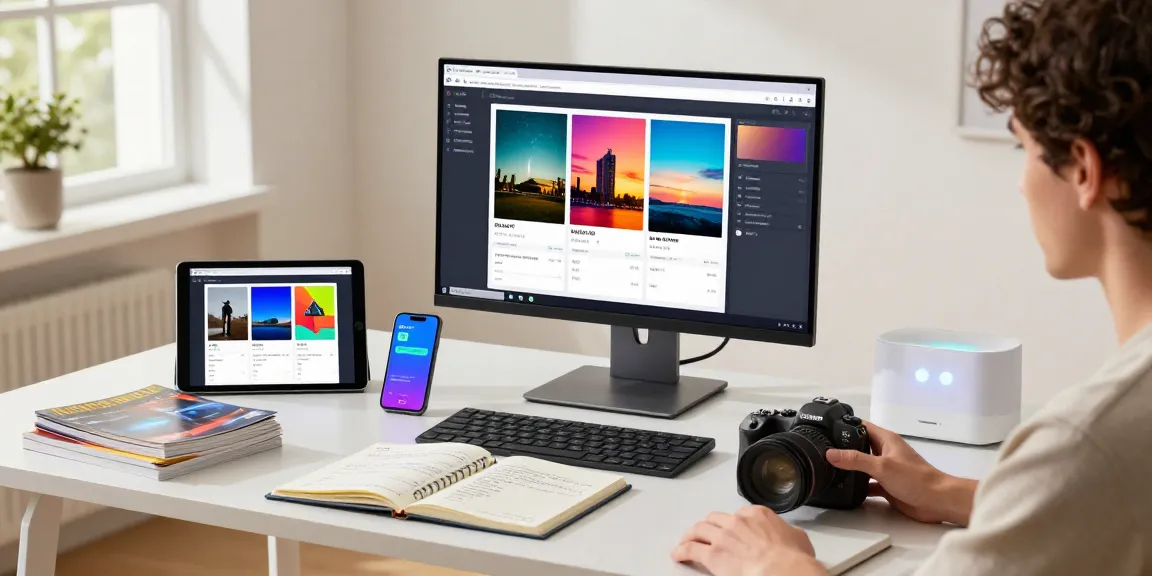 Professional using a free AI detector tool for image analysis in a bright digital workspace.