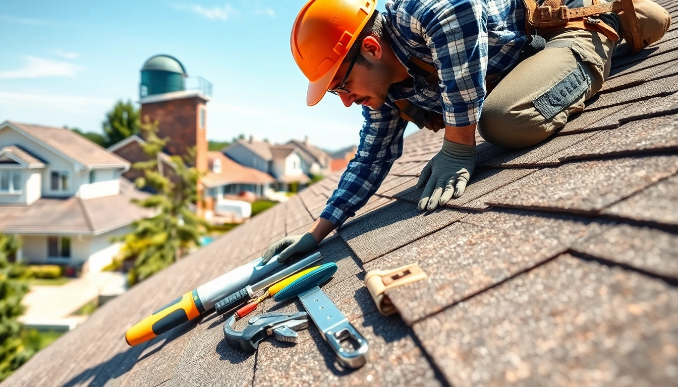 Roofer performing roof repair on a residential structure, demonstrating expertise and commitment to quality.