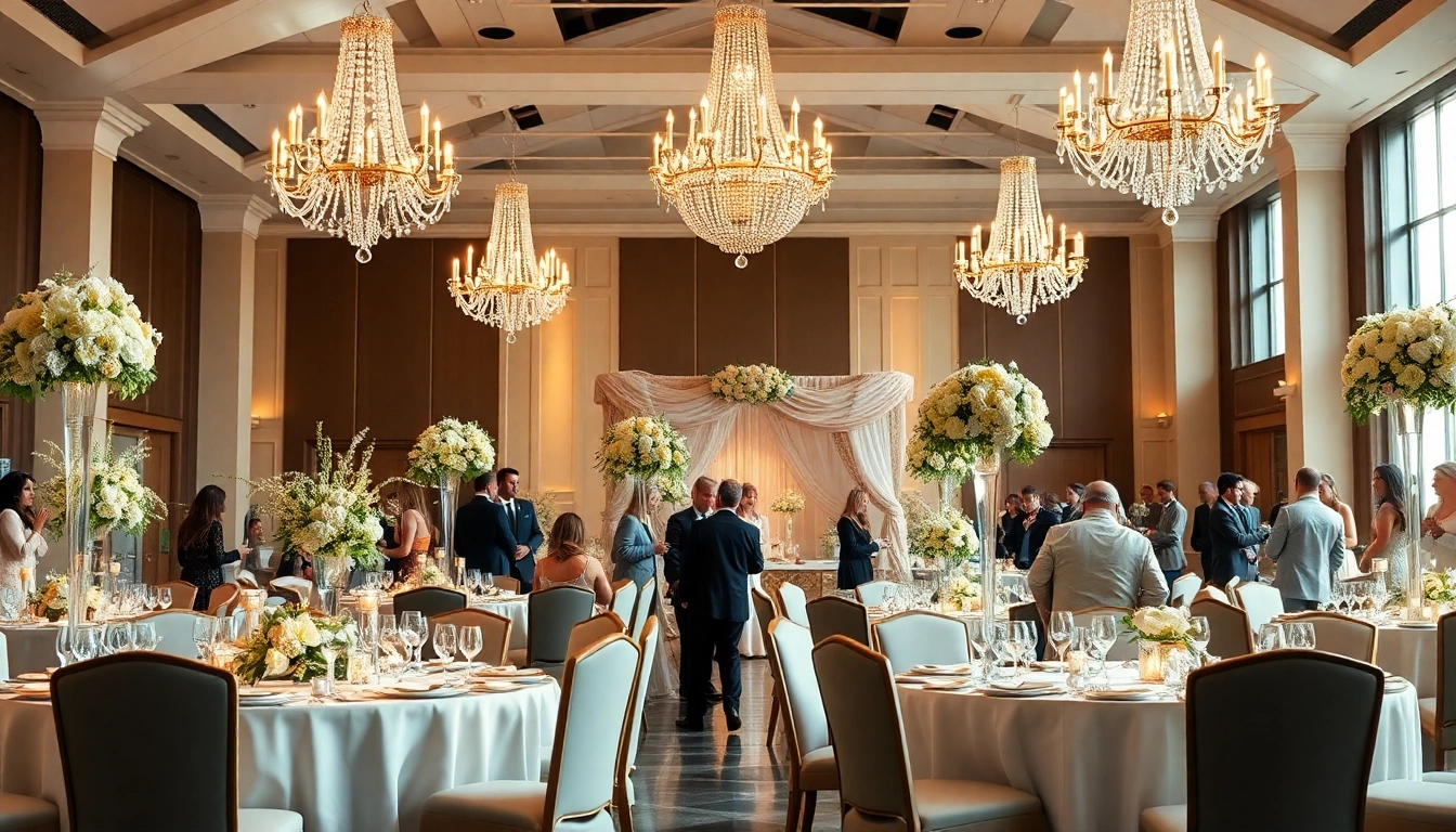 Stunning wedding reception setup at the Jacksonville Wedding Venue featuring elegant decor and lighting.
