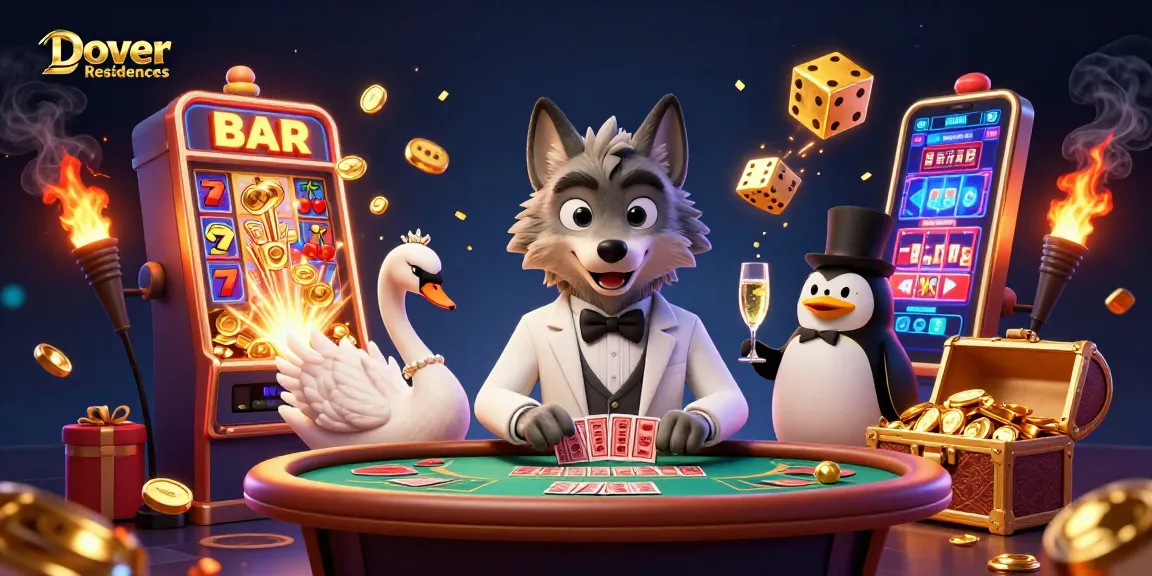 Dover Residences showcases a grand 3D casino scene with vibrant characters and exciting gambling elements.