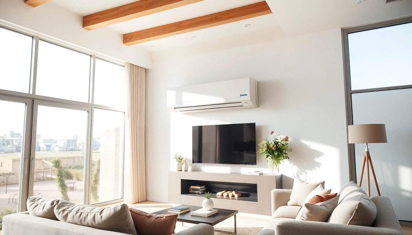 Install a daikin mini split ac in a modern living room with elegant decor.
