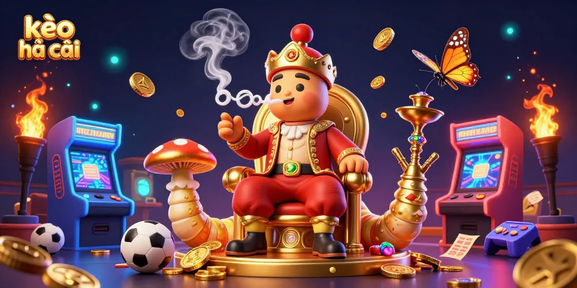 Engage in kèo nhà cái with a vibrant 3D illustration featuring sports betting elements and a caterpillar hookah-master.