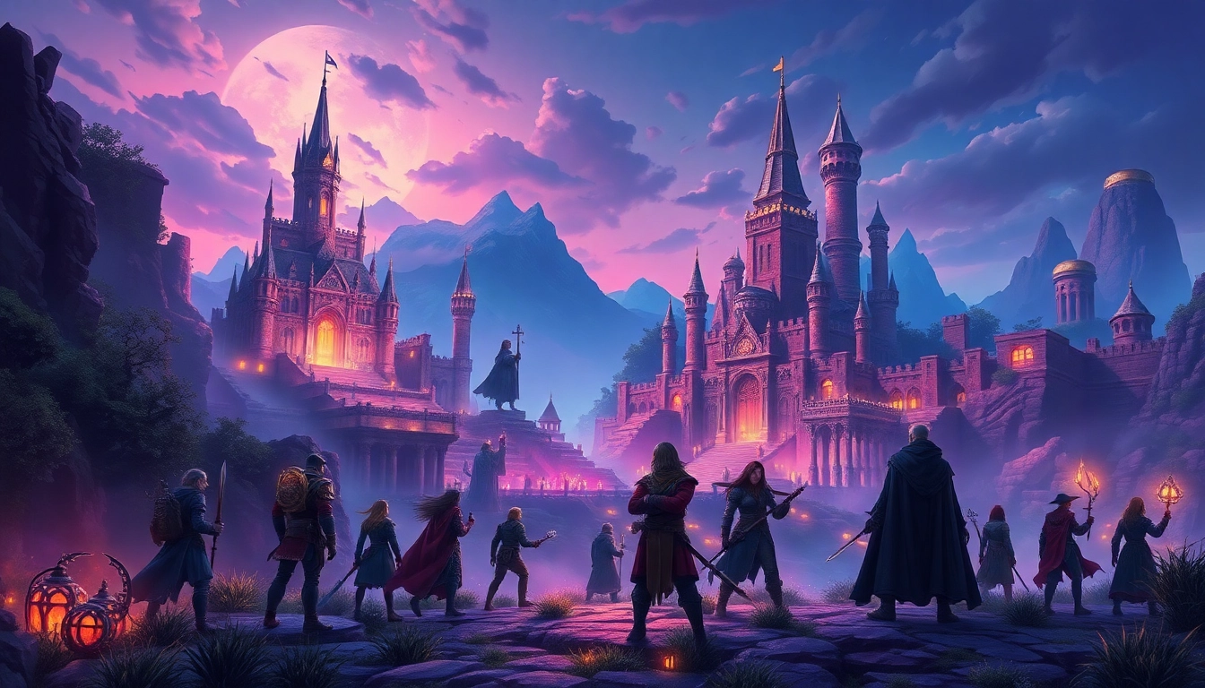 Engaging scene depicting the immersive world of https://www.trilgameshproject.com with adventurers and fantasy elements.