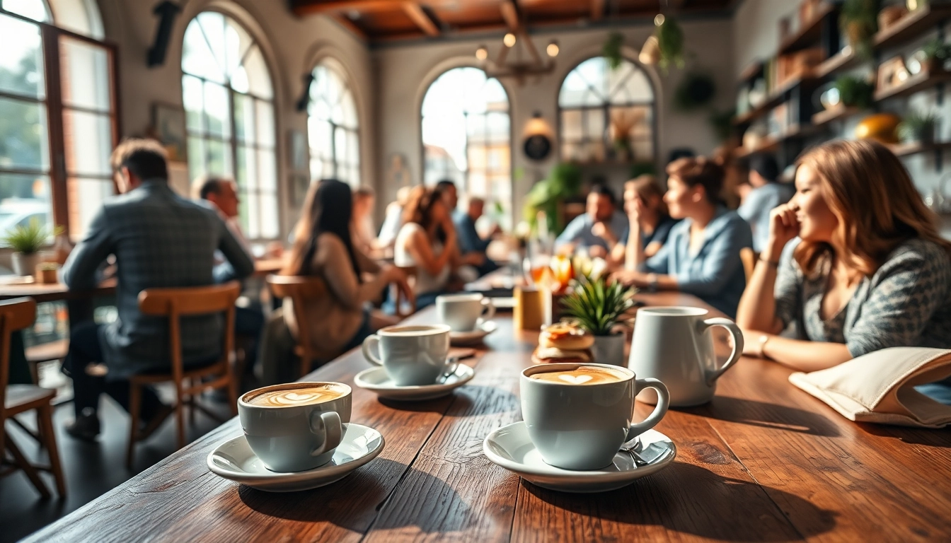 Association coffee shop Madrid filled with people enjoying coffee in a cozy atmosphere.