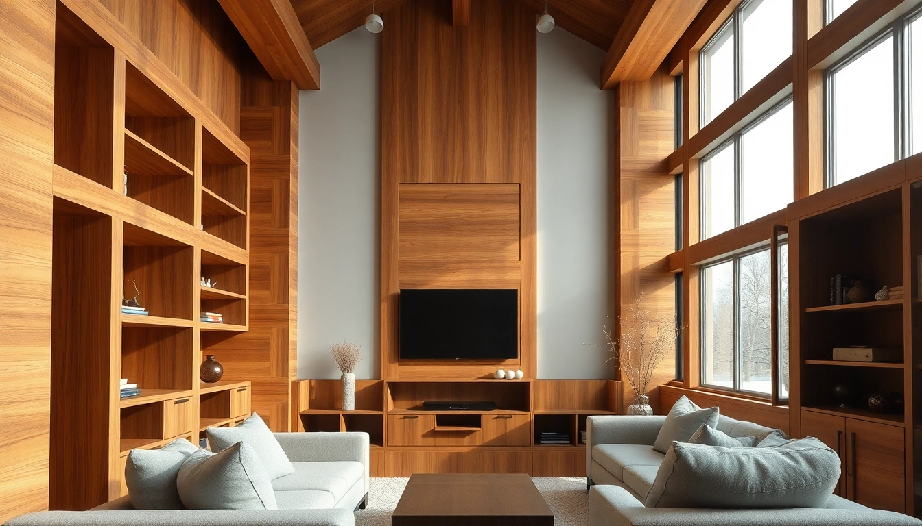 Interior architectural woodwork displayed elegantly in a modern living space with warm wooden details.