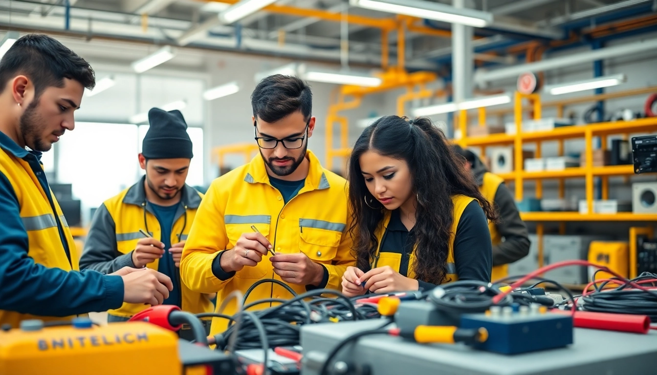 Learn about electrician trade school colorado as students practice in a lively training environment.