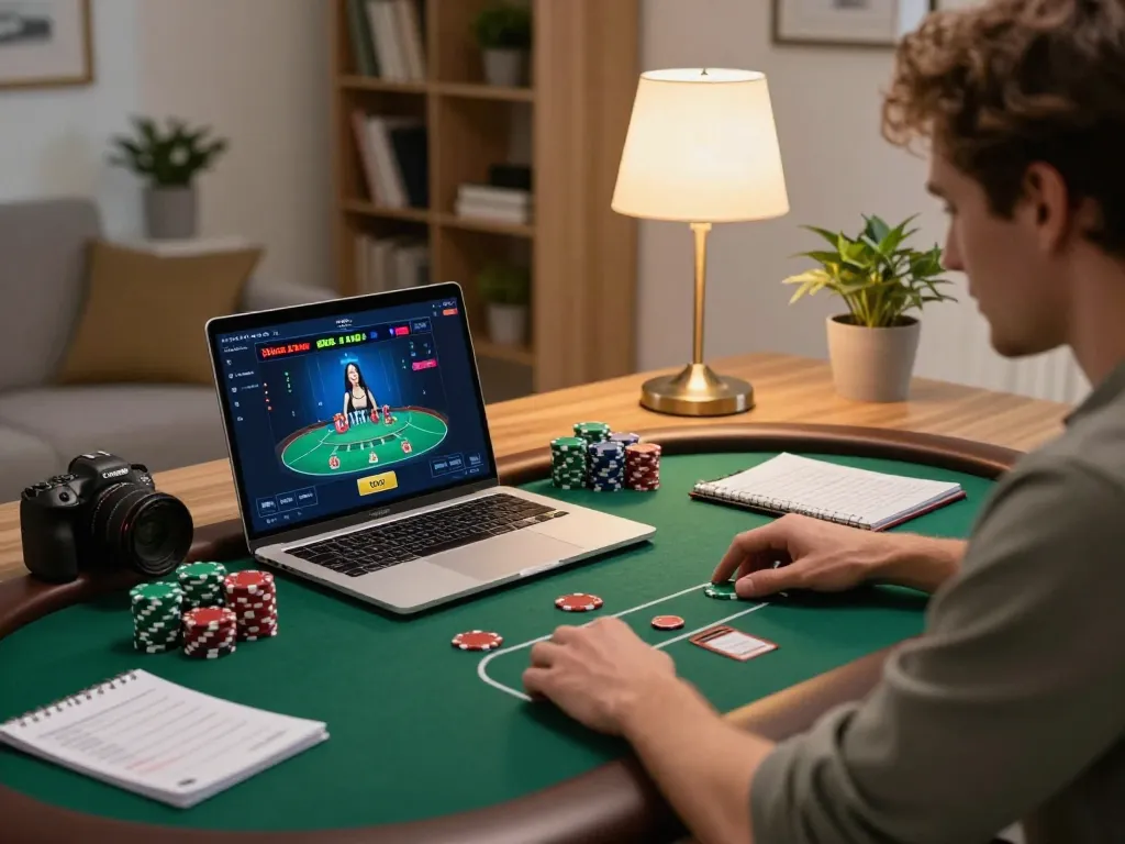 Engaging scene at Trang chủ 79king with user focused on online poker gameplay in a stylish home office.