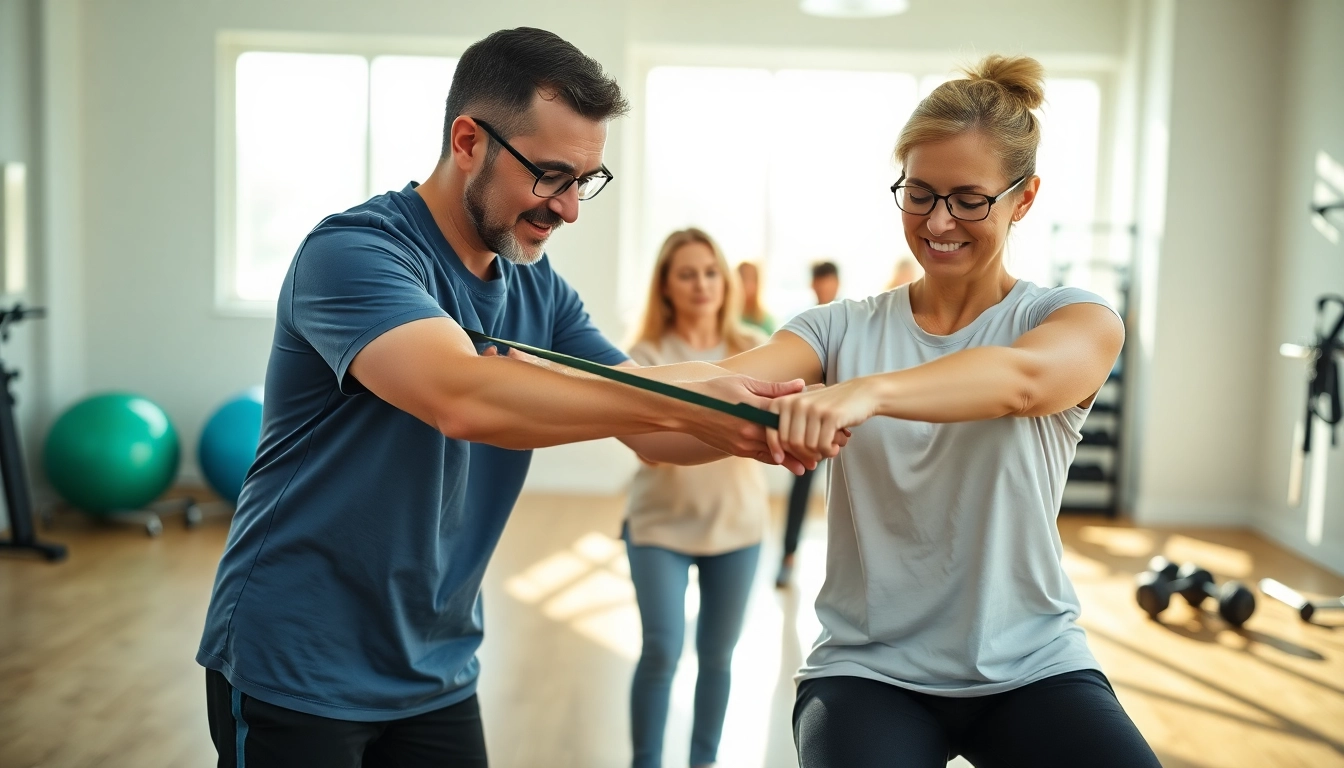 Engaging exercise session at Health in Motion Rehabilitation center with expert guidance.
