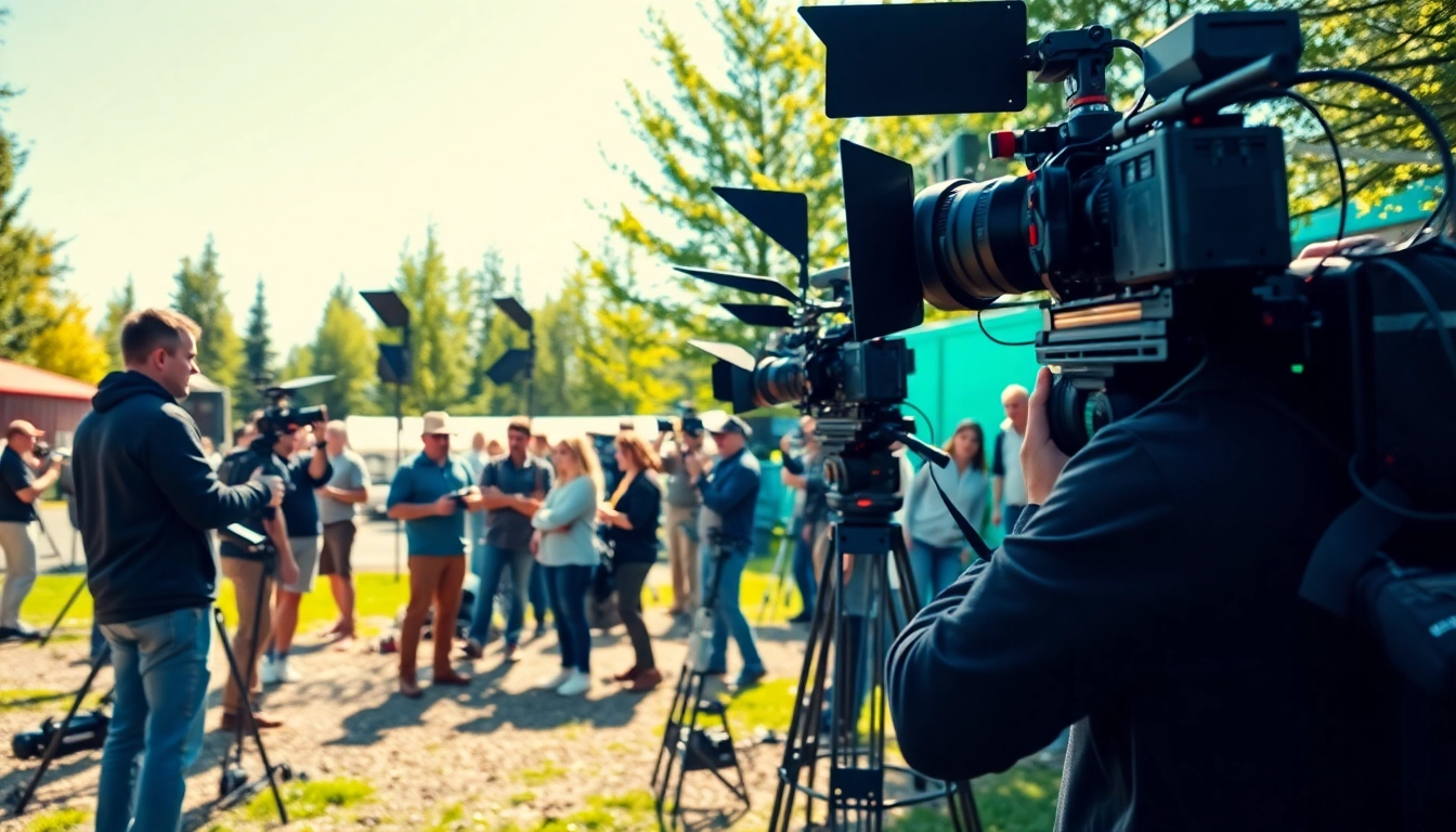 Showcase of Edmonton production companies in action with a film crew and vibrant set.