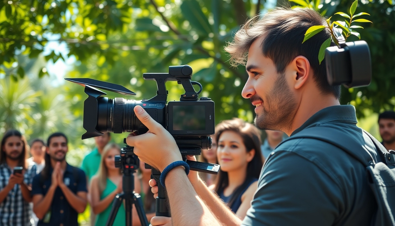 Capture of on-site videography featuring a skilled videographer in a lively outdoor event setting.
