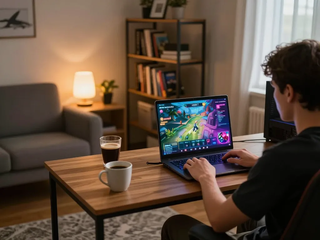 Engaging gameplay on king33 at home, highlighting a cozy gaming setup and immersive gaming experience.
