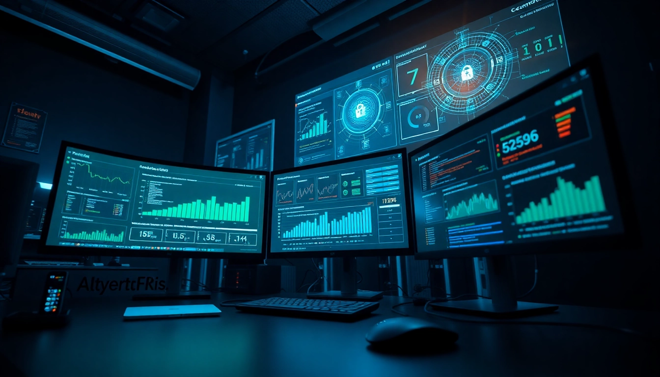 Cybersecurity AI monitoring tools in a professional tech workspace.