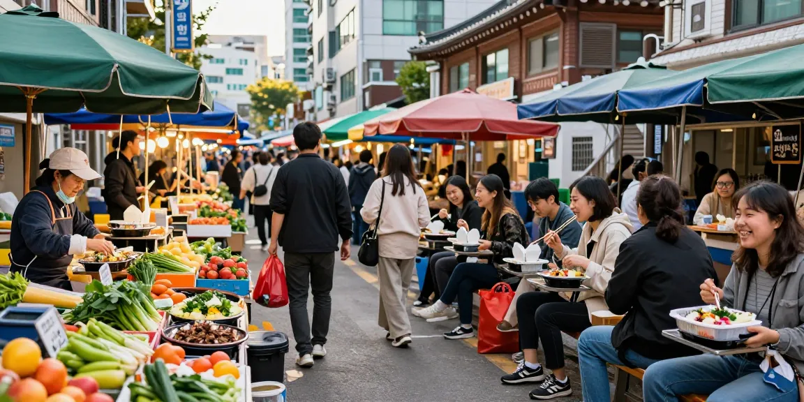 Experience the lively atmosphere of 상봉동 한국관, featuring vibrant local food markets and traditional cuisine.