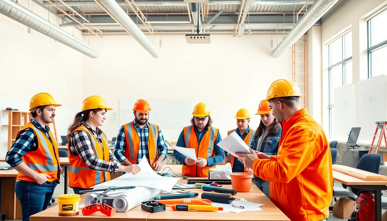 Engaging construction classes environment with students learning and collaborating.
