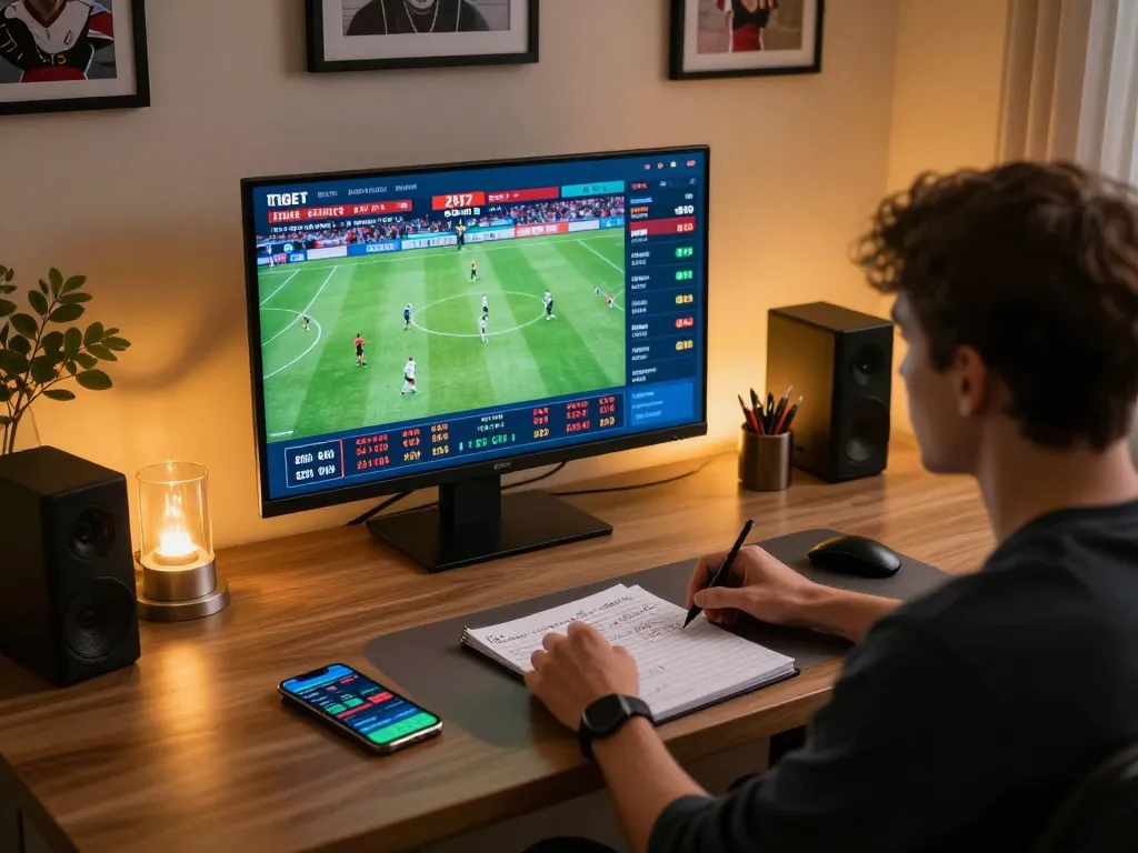 KQBD online sports betting scene with real-time odds and strategic notes displayed on screen.