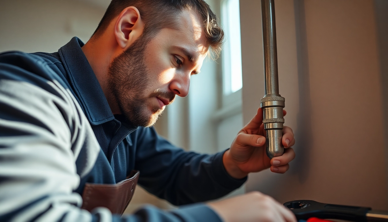 Bristol plumber repairing a pipe leak in a bright home setting with professional tools.