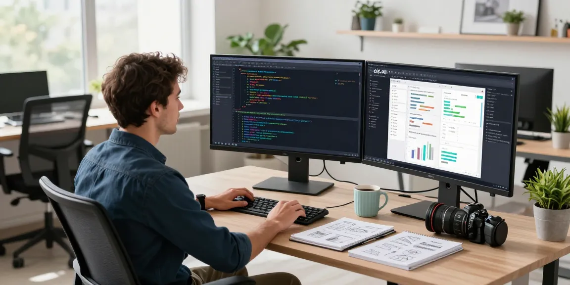 CIKA4D software developer in modern workspace with multiple screens.