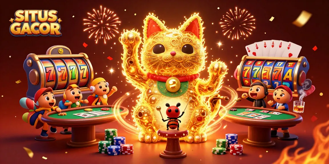 Engage with SITUS GACOR's vibrant casino experience featuring a lucky cat and dynamic gaming elements.