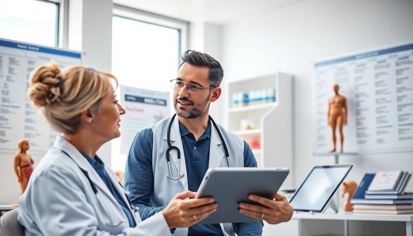 Engaging visual showing Building Blocks of Medical Terminology with a healthcare professional consulting a patient.