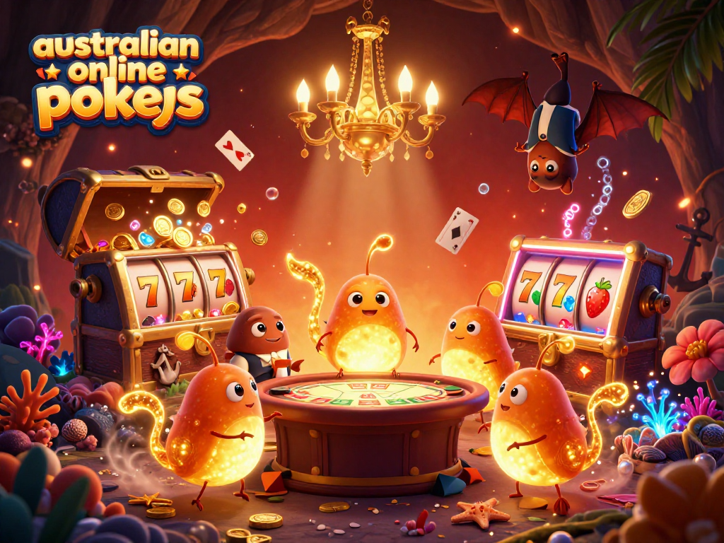 Engage with australian online pokies at a vibrant cave casino lit by bioluminescent glowworms.