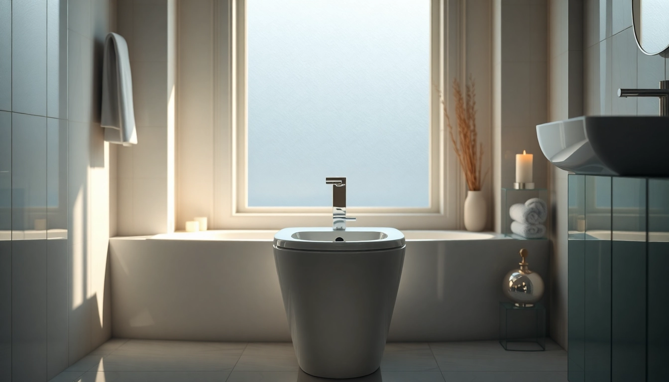 Veduta di un bidet elegante in un bagno raffinato, evidenziando il design e la funzionalità del prodotto.