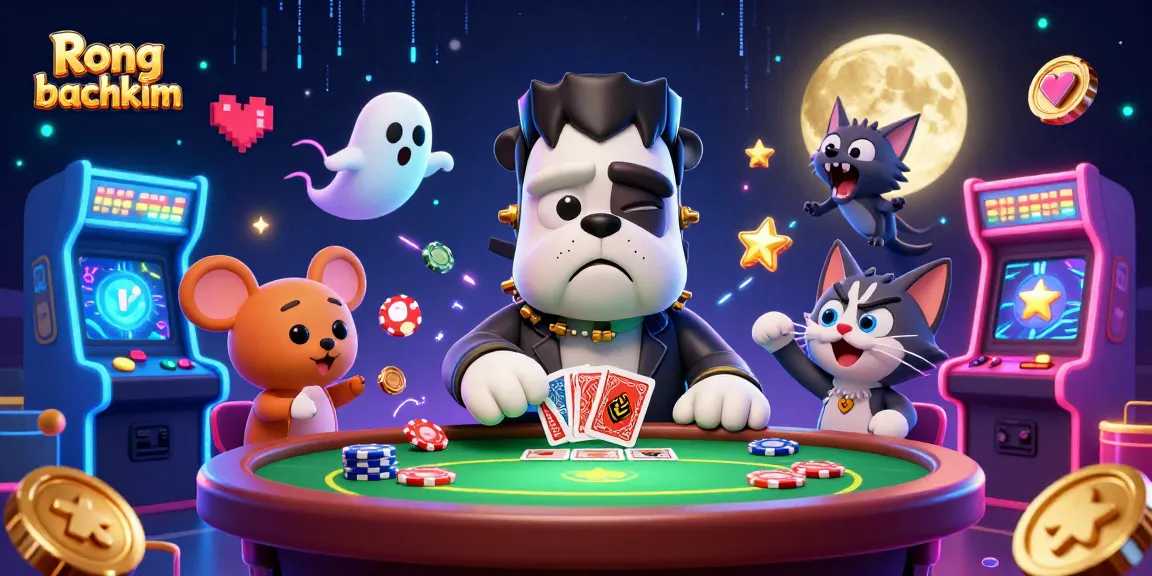 Rong bachkim reveals poker strategies while a werewolf kitten howls at a glowing poker moon.