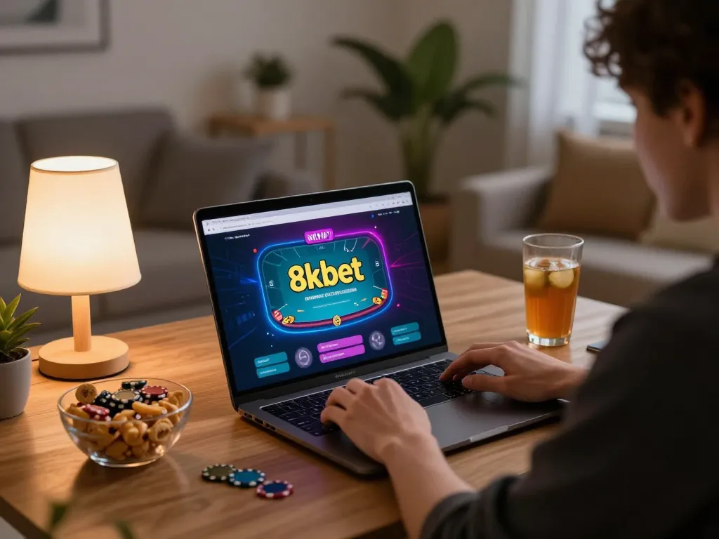 Engaging in online gaming on 8kbet platform with casual snacks and drinks.