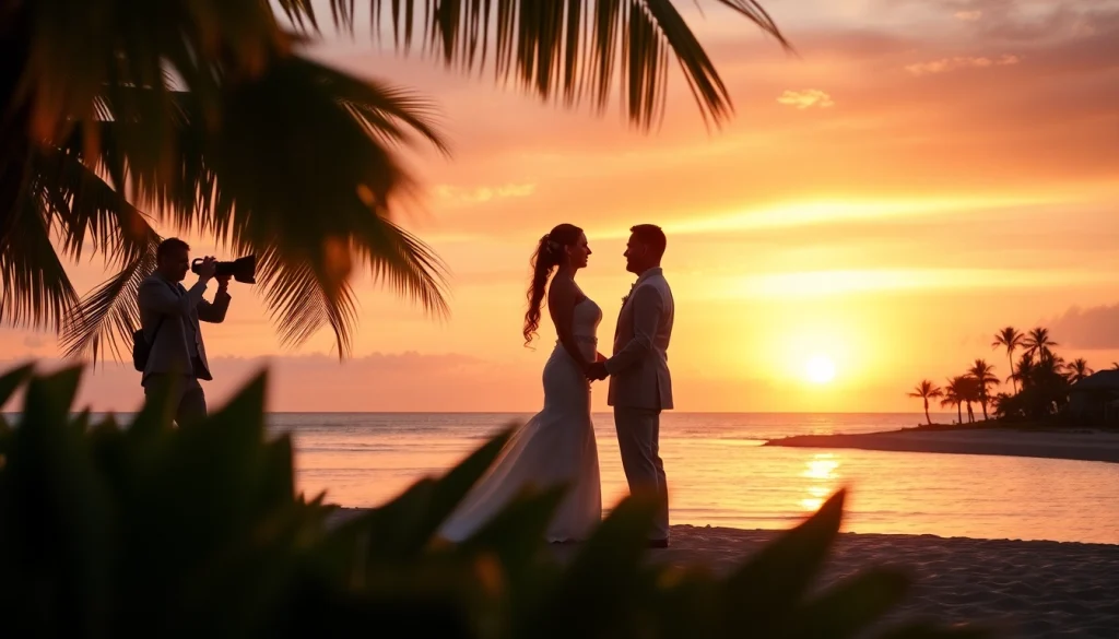 Wedding photographer Tampa capturing a romantic sunset wedding on the beach.