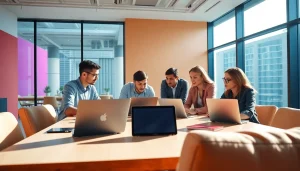 Team collaborating in a vibrant office setting for JBO branding session.