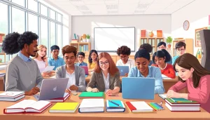 Engaged students in a vibrant classroom environment demonstrating Education through collaborative activities.