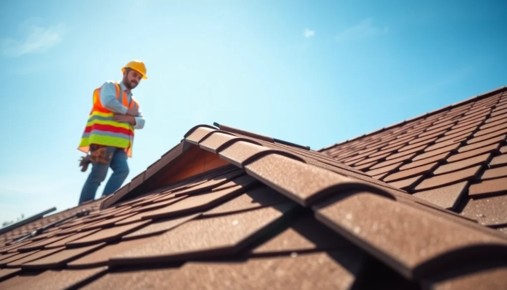 Twin Shield Roofing installation showcasing a professional roofing worker applying quality materials.