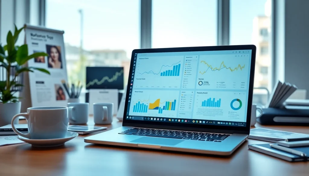 Visual representation of https://fhpts.com showcasing a digital marketing workspace with dashboards and analytics tools.