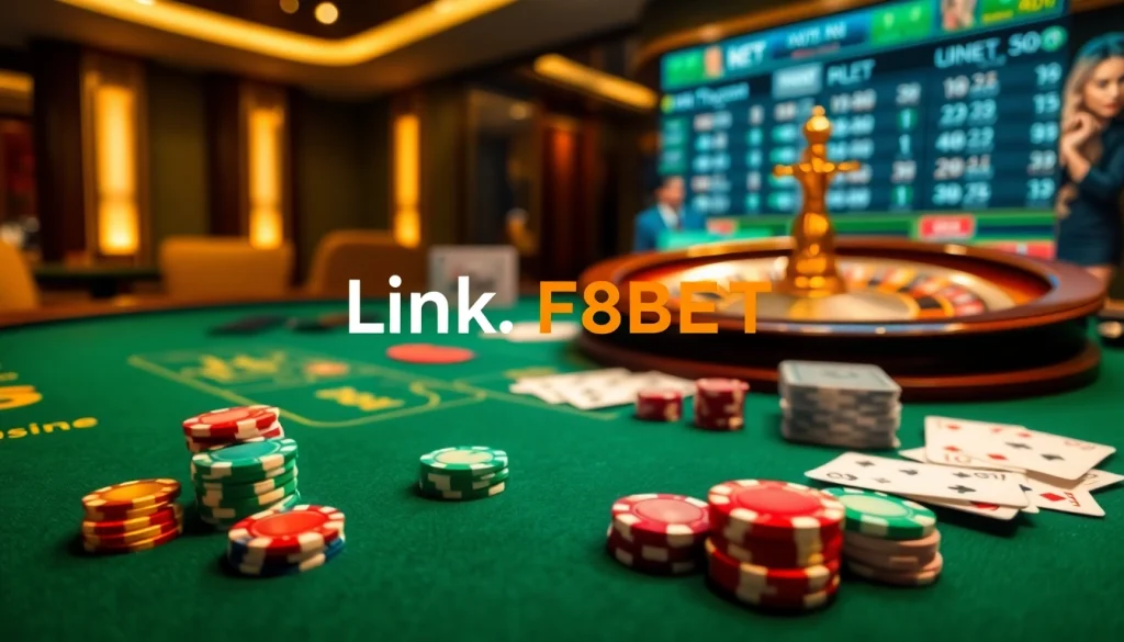 Engage with exclusive online gambling experiences at Link F8BET amid a vibrant casino atmosphere.
