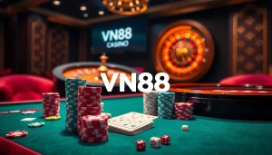 Players winning at VN88 casino tables with colorful chips and cards.