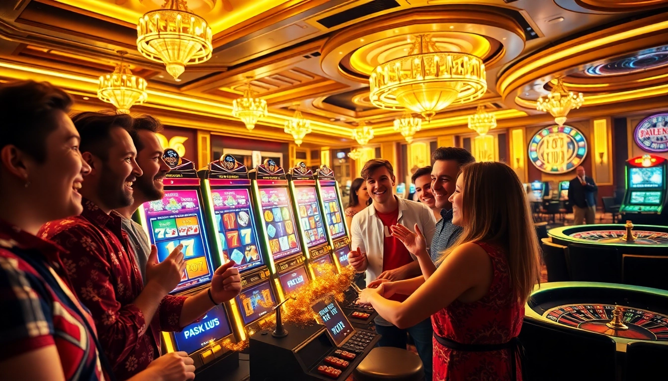 Engaged players enjoying a thrilling slot experience in a vibrant 슬롯커뮤니티 atmosphere.
