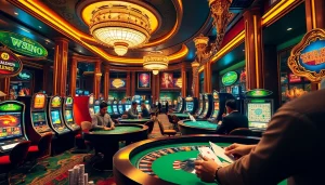 Players enjoying the luxury casino experience at 9Dbet with vibrant slot machines and engaging card games.