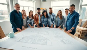 Engaged team of professionals discussing plans for the Texas association of builders project.