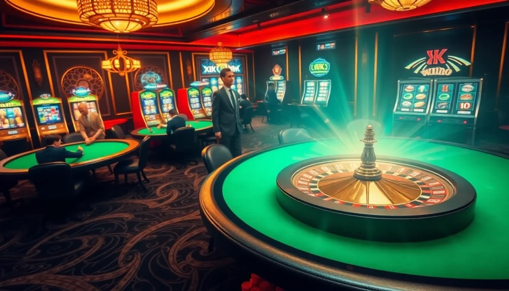 Experience the thrill of gambling at kk win, featuring poker tables, roulette wheels, and vibrant slot machines.