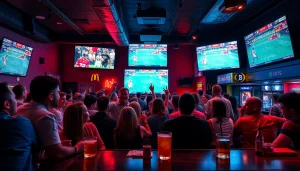 Fans enjoying sports betting Oklahoma in a vibrant sports bar atmosphere with live games.