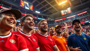 Engaging scene of sports betting Georgia with fans cheering in a stadium environment.