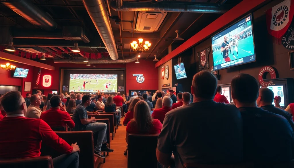 Engaging crowd watching sports betting Oklahoma in a lively sports bar atmosphere.