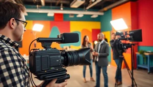 Engaged production team showcasing the offerings of edmonton production companies in a creative studio.