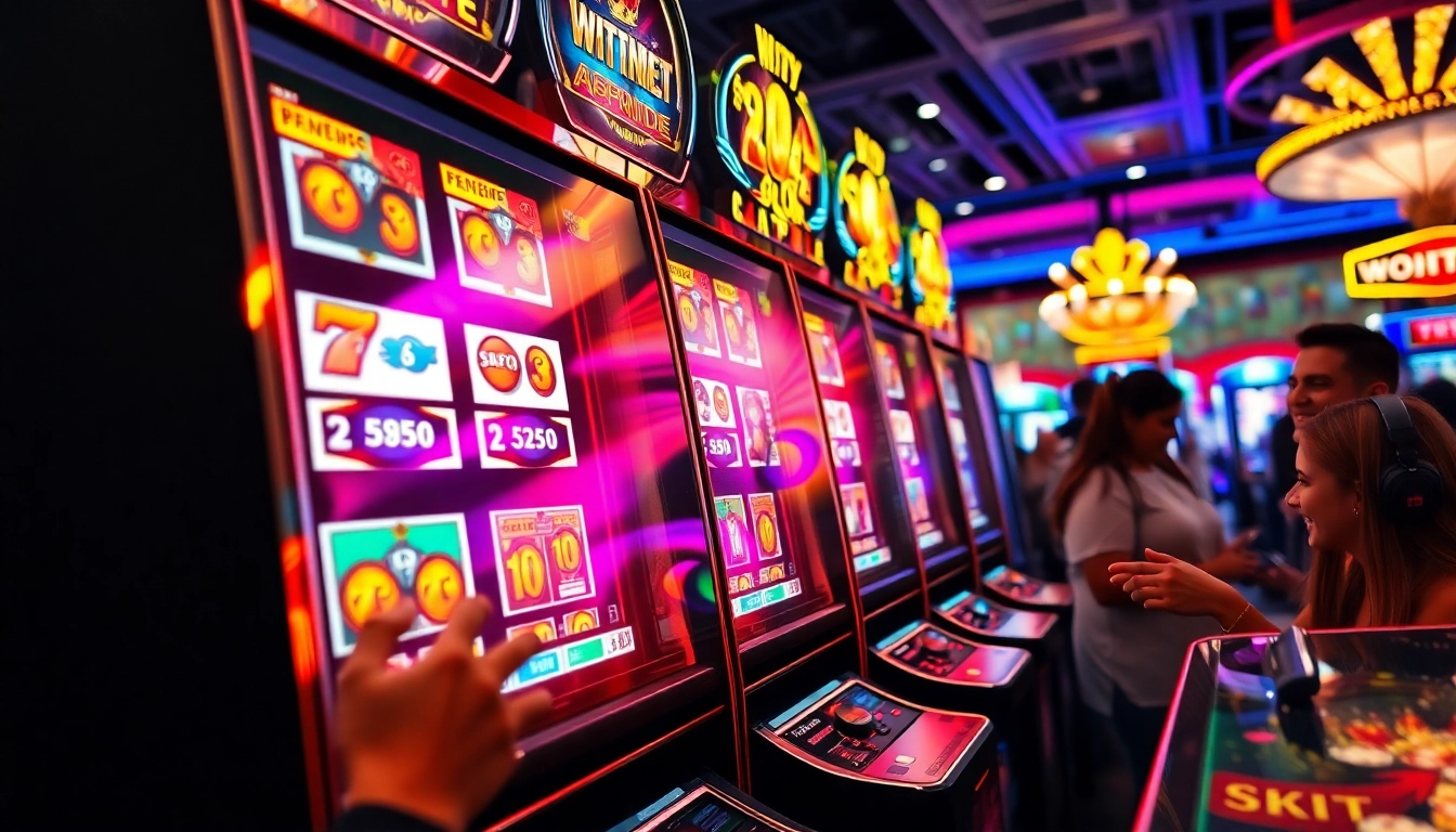 Menang besar dengan yuyu4d slot di mesin slot yang bercahaya di kasino.