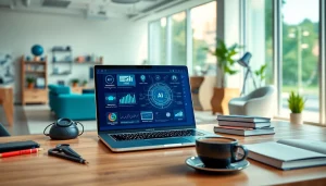 Showcase various ai apps displayed on a laptop in a modern workspace.