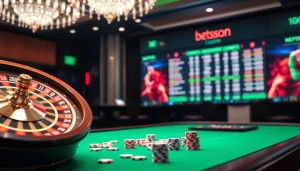 Betsson casino scene with a spinning roulette wheel and vibrant poker chips.