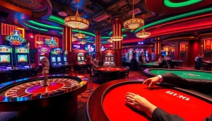 Experience the excitement of new 66 with a vibrant casino scene featuring roulette, poker tables, and glowing slot machines.